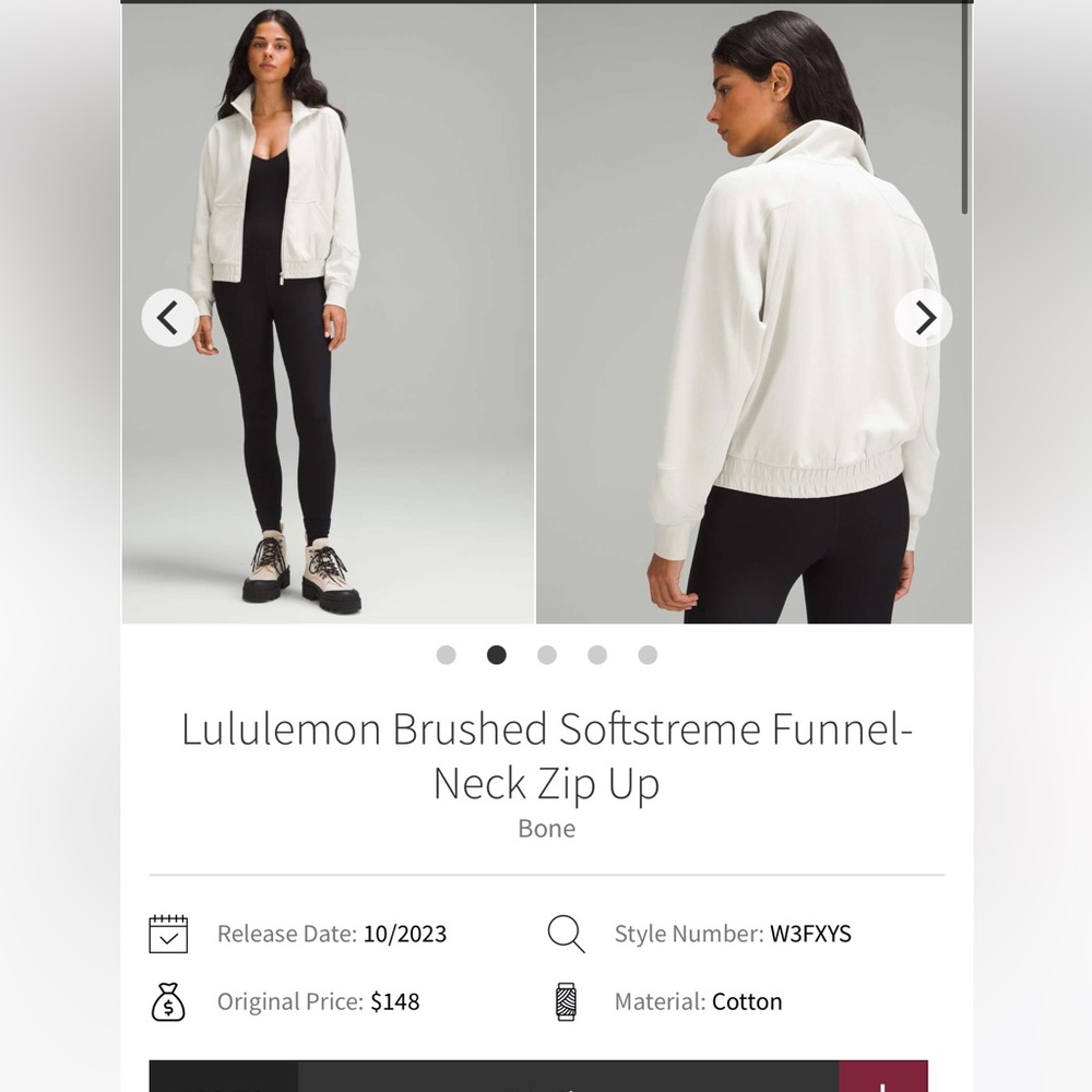 Lululemon Brushed Softstreme Funnel-Neck Zip Up Jacket in Bone